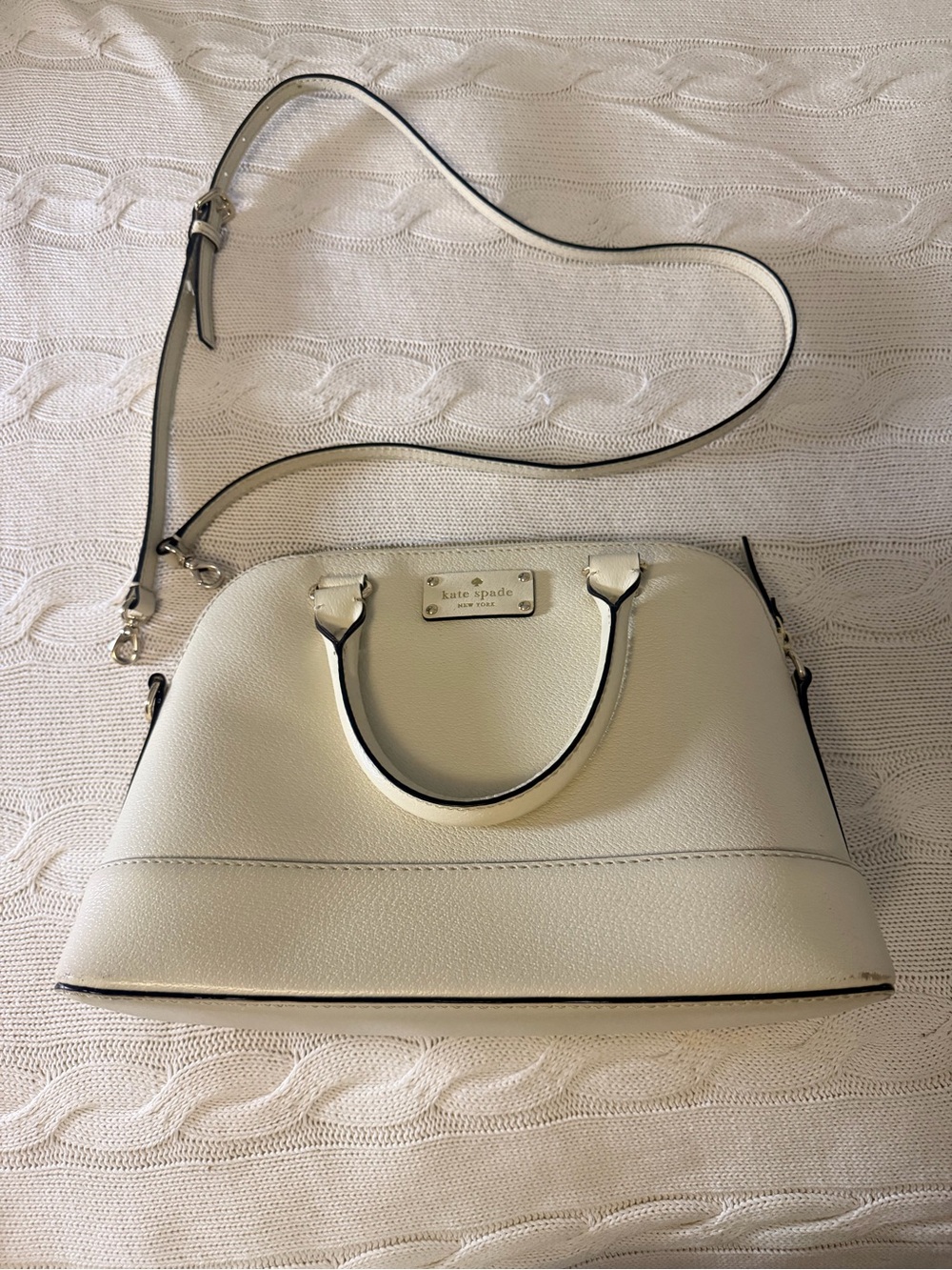 Kate Spade Cream Ivory Wellesley Rachelle Bowler Bag Purse Handbag with Strap